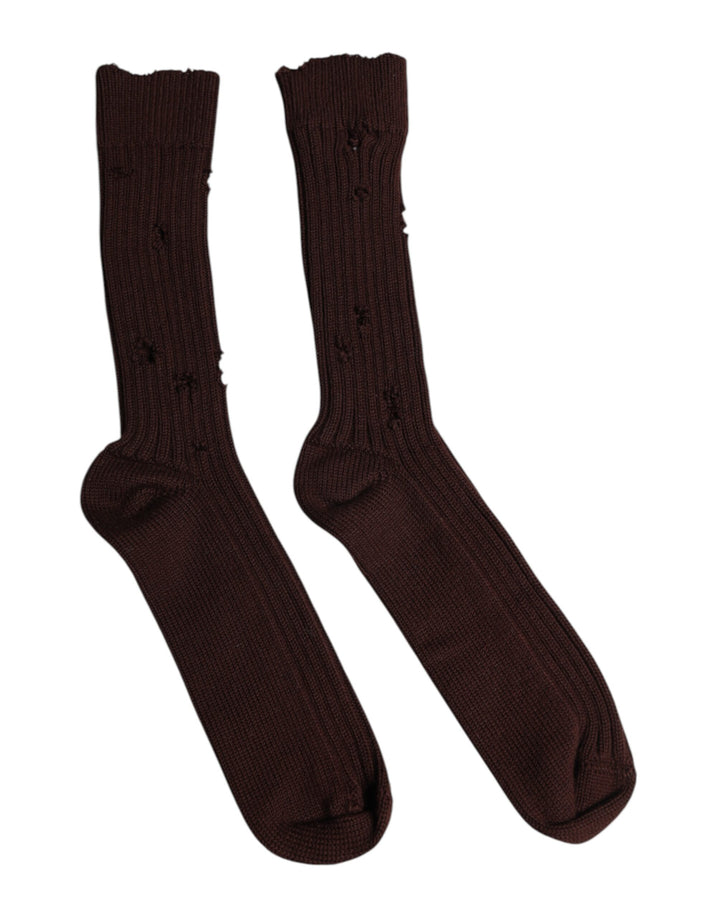 Dolce &amp; Gabbana Brown Cotton Stretch Over The Calf Socks