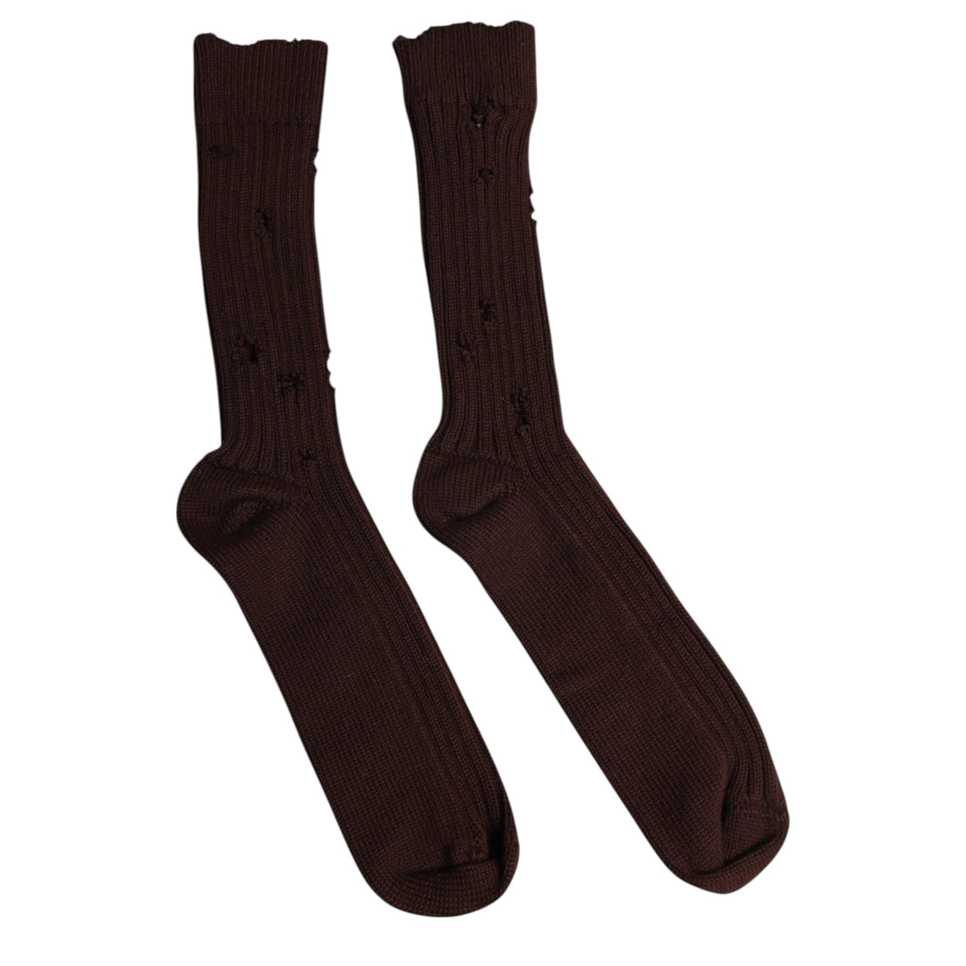 Dolce &amp; Gabbana Brown Cotton Stretch Over The Calf Socks