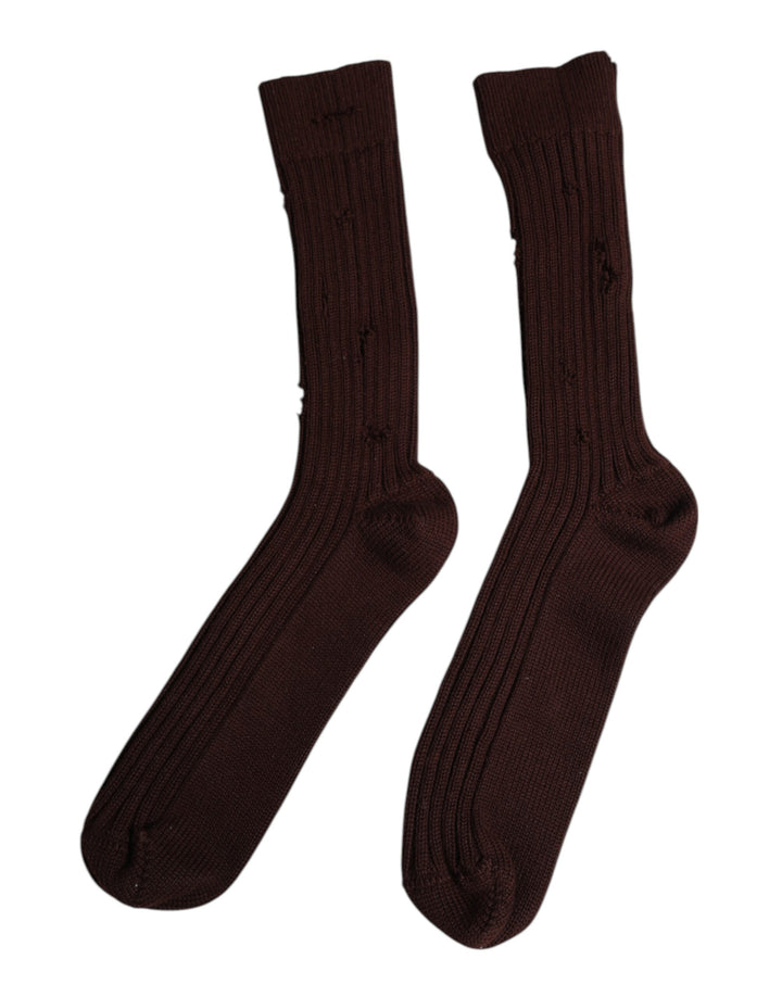 Dolce &amp; Gabbana Brown Cotton Stretch Over The Calf Socks