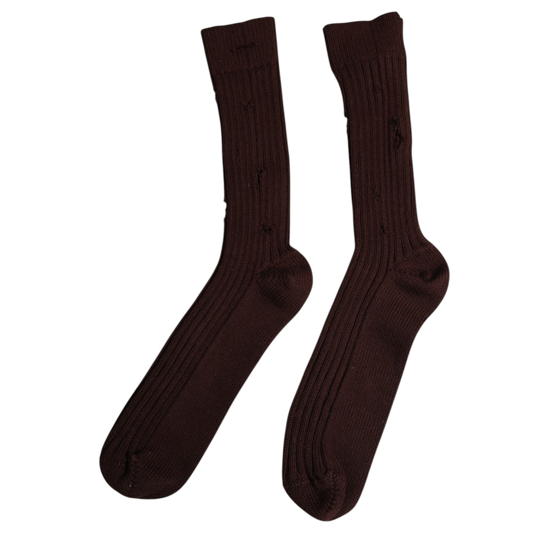Dolce &amp; Gabbana Brown Cotton Stretch Over The Calf Socks