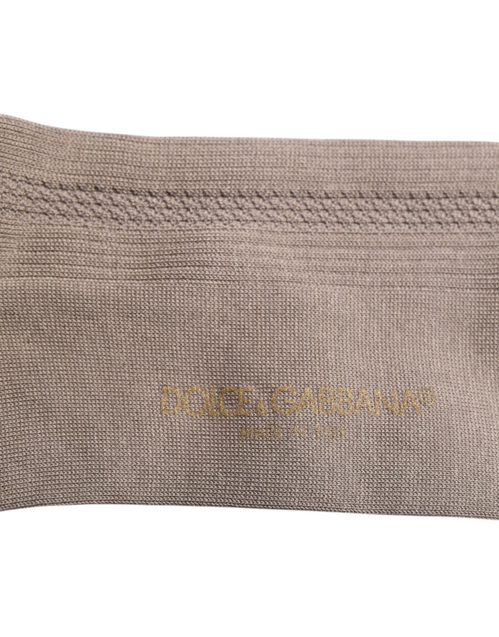 Dolce &amp; Gabbana Brown Cotton Stretch Logo Over Calf Socks
