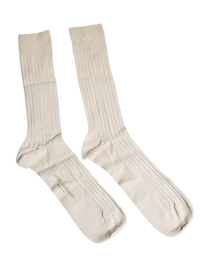 Dolce &amp; Gabbana Beige Cotton Stretch Logo Mid Calf Socks