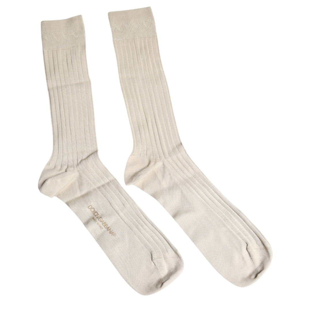 Dolce &amp; Gabbana Beige Cotton Stretch Logo Mid Calf Socks
