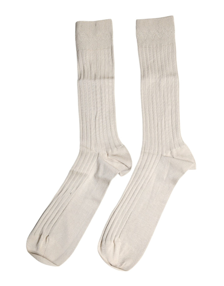 Dolce &amp; Gabbana Beige Cotton Stretch Logo Mid Calf Socks