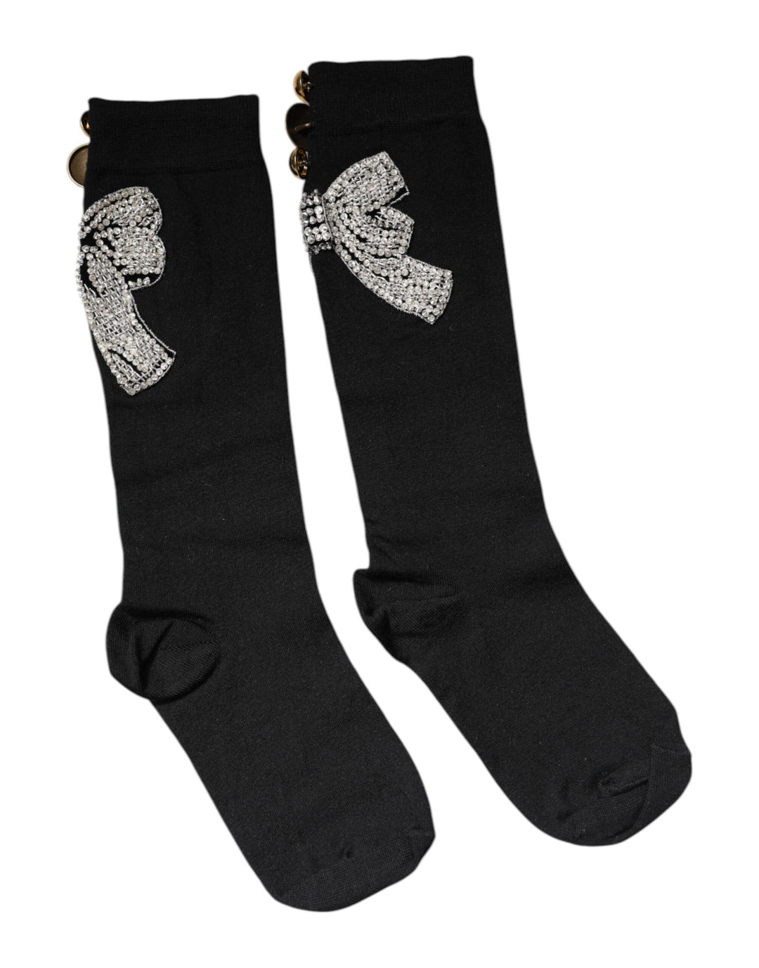 Dolce &amp; Gabbana Black Knit Floral Crystal Embellishment Socks