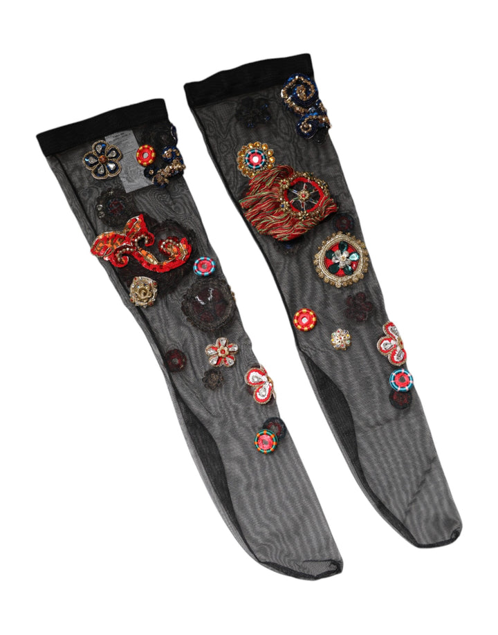 Chaussettes noires extensibles Carretto à cristaux Dolce &amp;amp; Gabbana