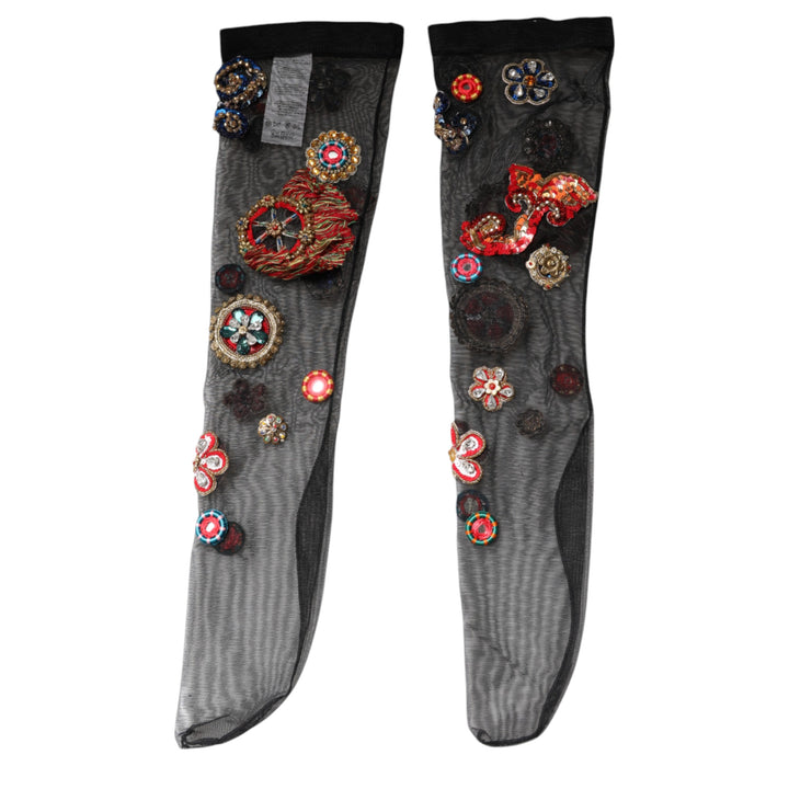 Chaussettes noires extensibles Carretto à cristaux Dolce &amp;amp; Gabbana