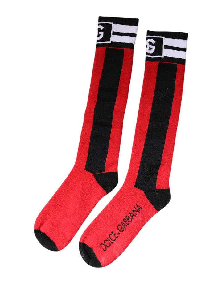 Dolce &amp; Gabbana Red Cotton Stretch Printed Socks