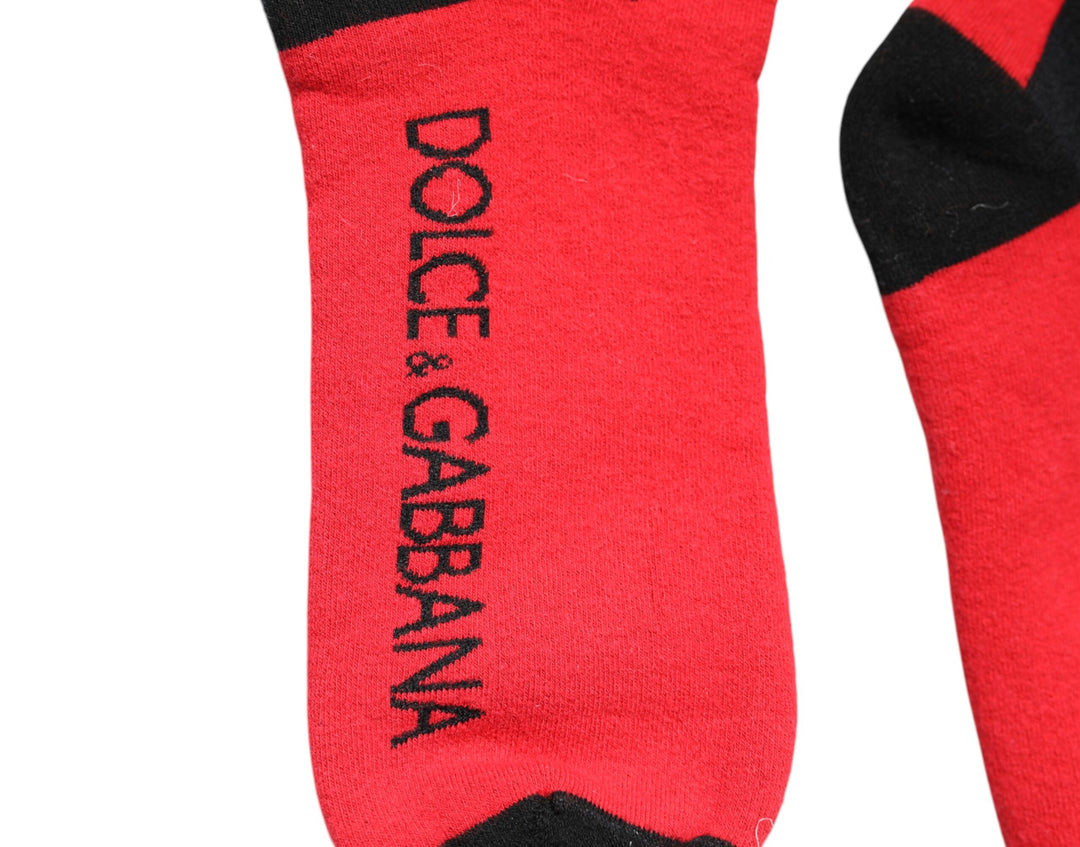 Dolce &amp; Gabbana Red Cotton Stretch Printed Socks