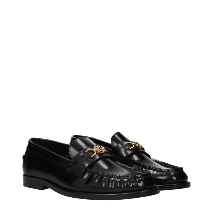 Versace Black Leather Slip-On Loafers