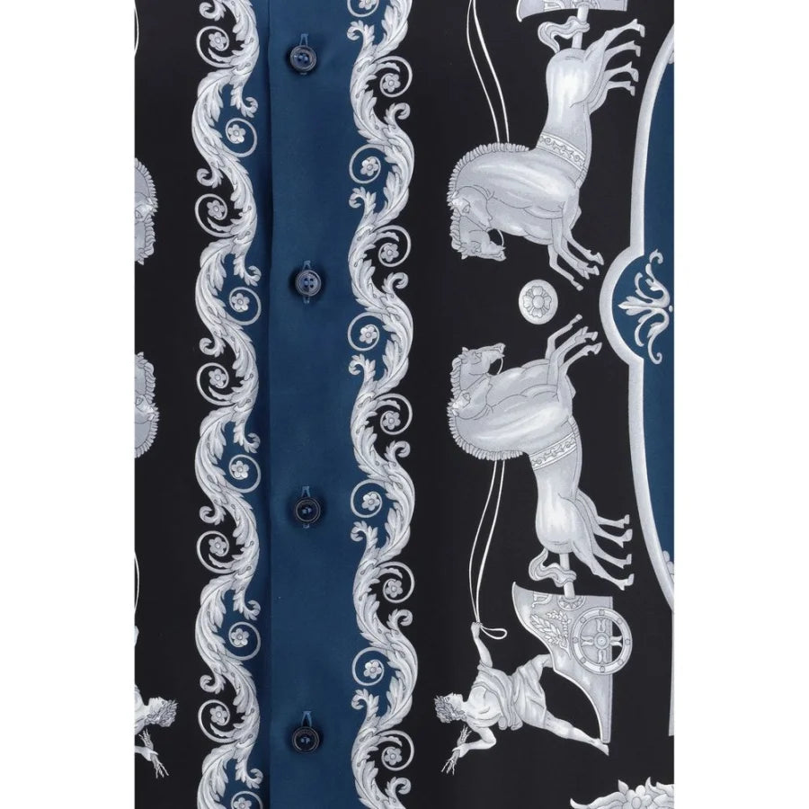 Versace Blue Silk Pattern Shirt