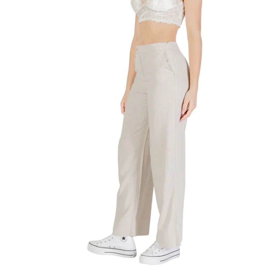 Only Beige Viscose Casual Pants