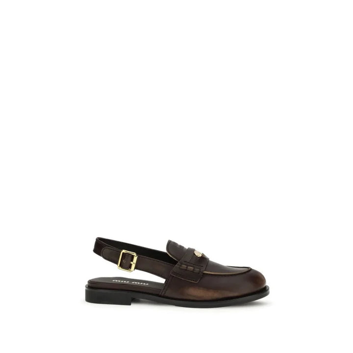 Miu Brown Calf Leather Bos Taurus Slip-On Loafers