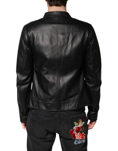 Dolce & Gabbana Black Sheep Leather Biker Full Zip Jacket
