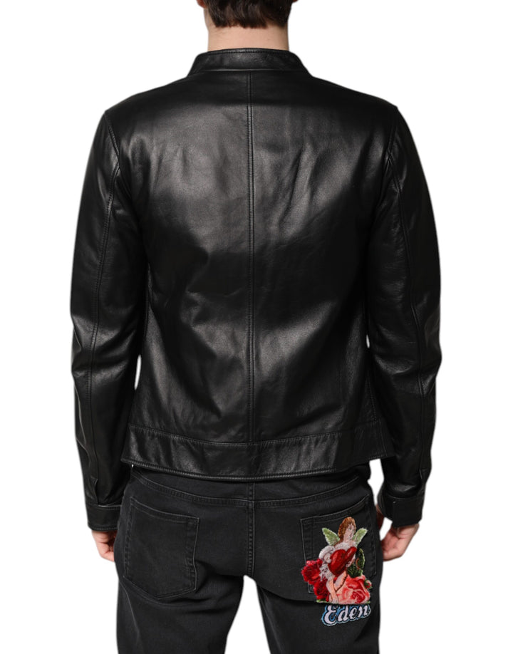 Chaqueta biker de piel de oveja negra con cremallera completa de Dolce &amp; Gabbana