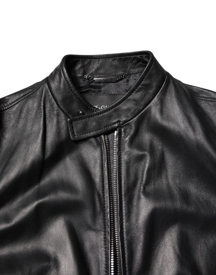 Chaqueta biker de piel de oveja negra con cremallera completa de Dolce &amp; Gabbana
