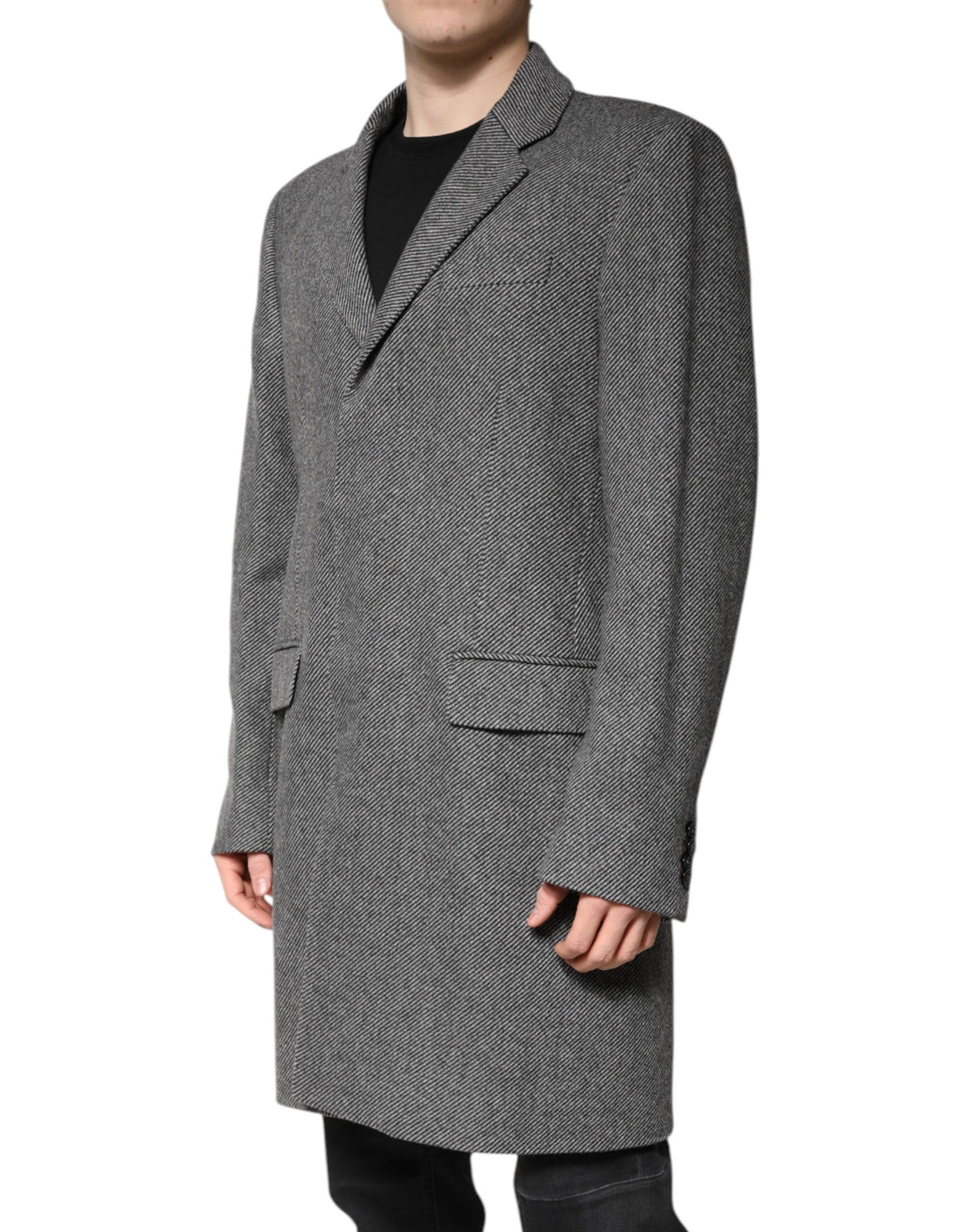 Chaqueta gabardina de lana gris de botonadura sencilla de Dolce &amp; Gabbana