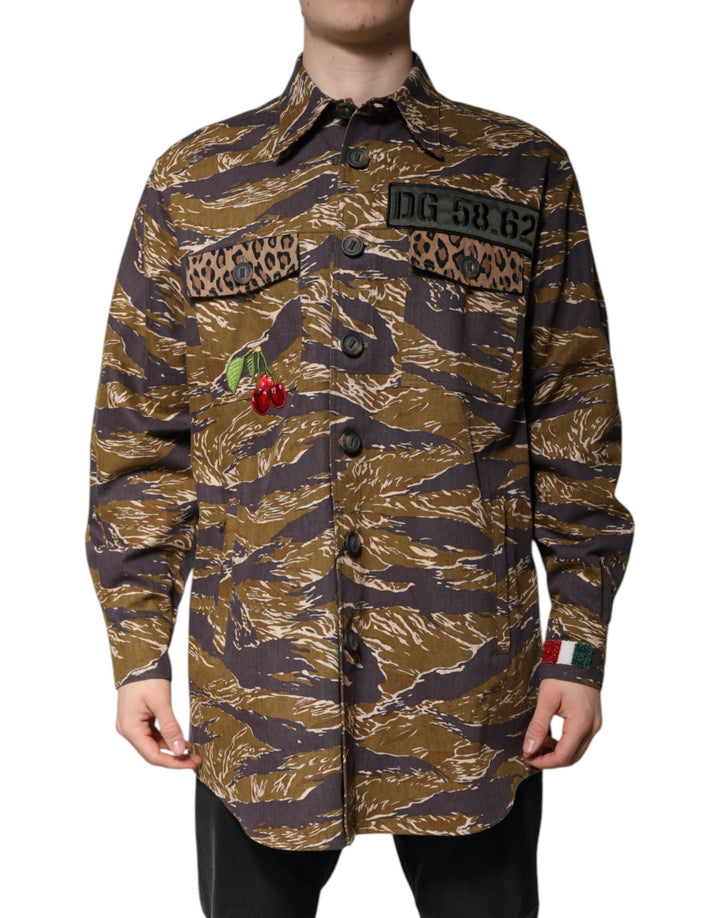 Chaqueta de algodón con cuello y estampado de leopardo marrón de Dolce &amp;amp; Gabbana
