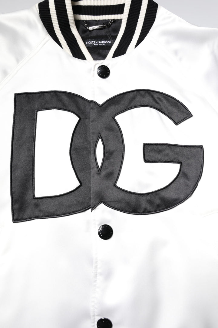 Dolce &amp; Gabbana White DG Logo Polyester Jersey Bomber Jacket