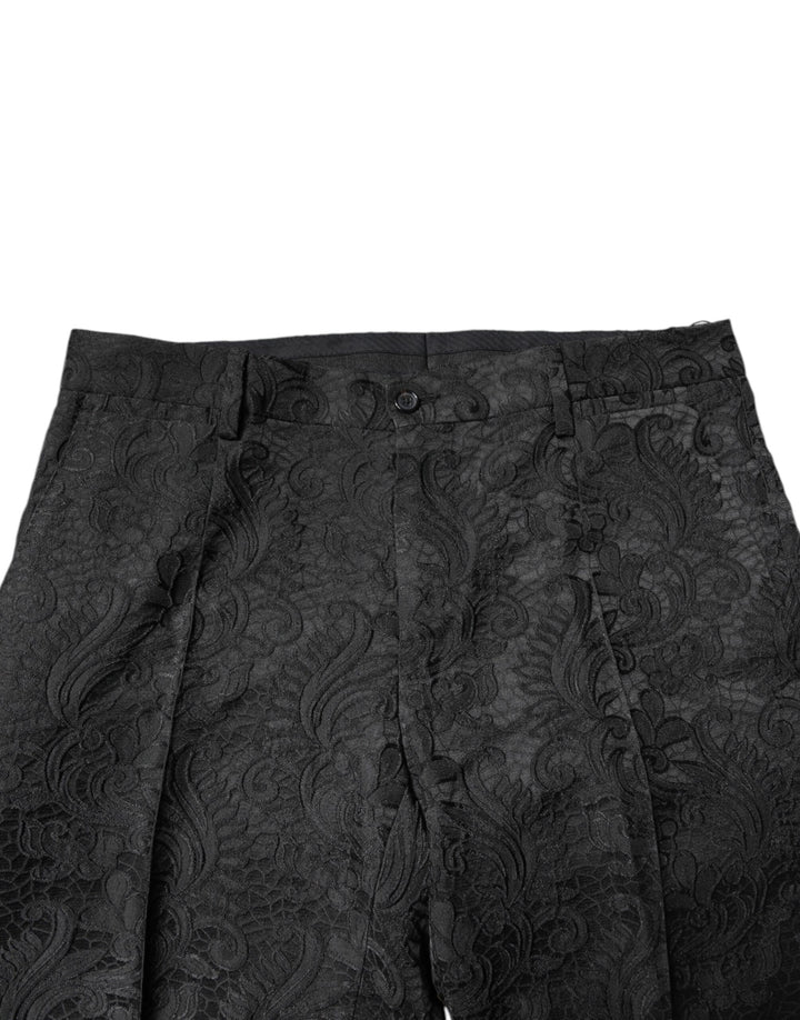 Dolce &amp; Gabbana Black Floral Jacquard Mid Waist Dress Pants