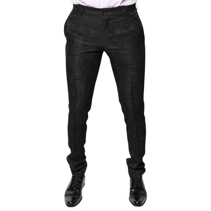 Dolce &amp; Gabbana Black Floral Jacquard Mid Waist Dress Pants