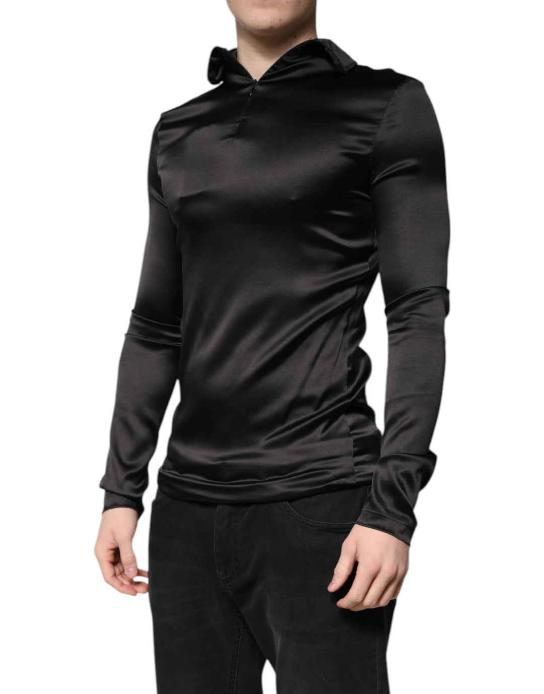 Dolce &amp; Gabbana Black Silk Turtleneck Men Pullover Sweater