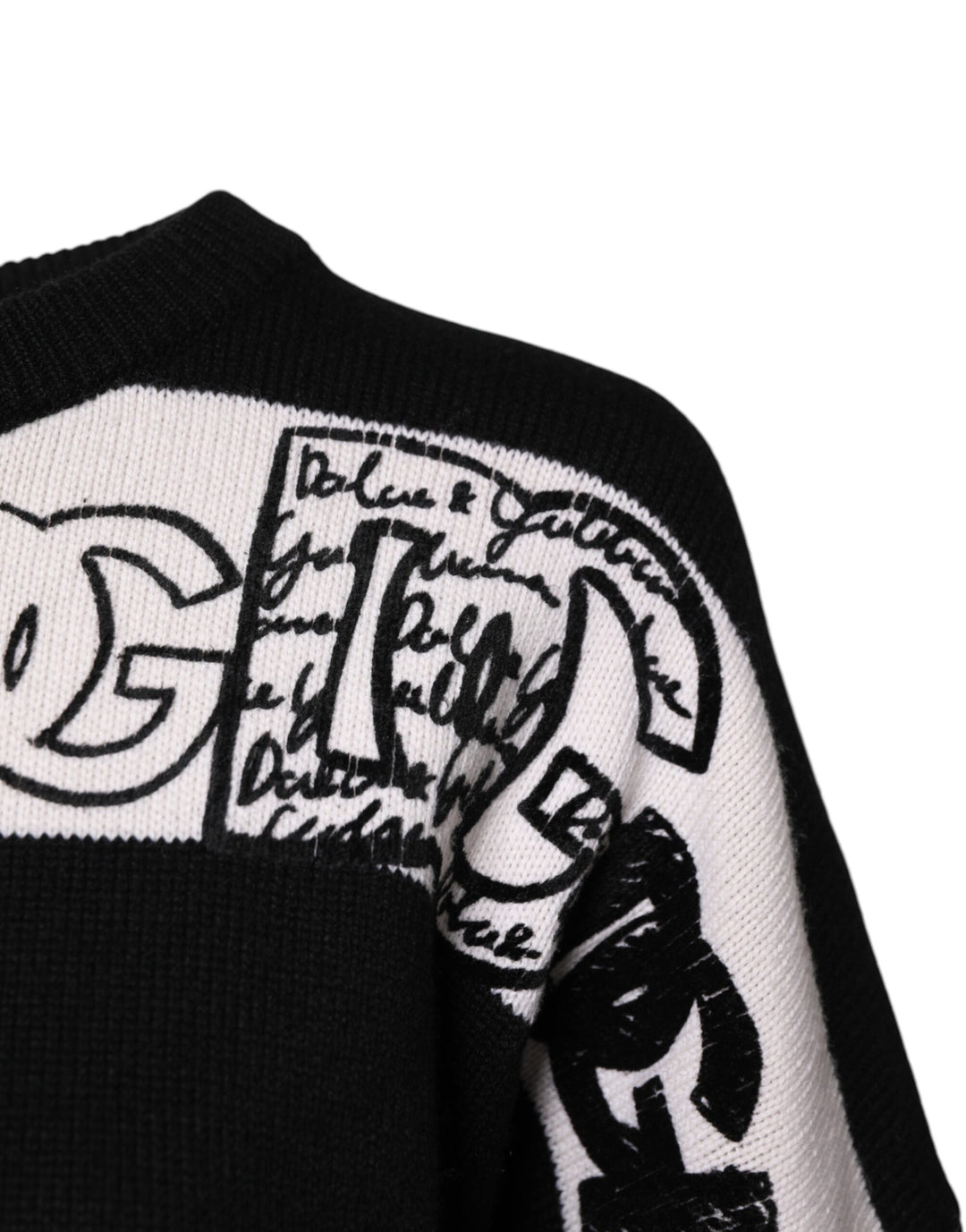 Dolce &amp; Gabbana Black White Logo Print Wool Pullover Sweater