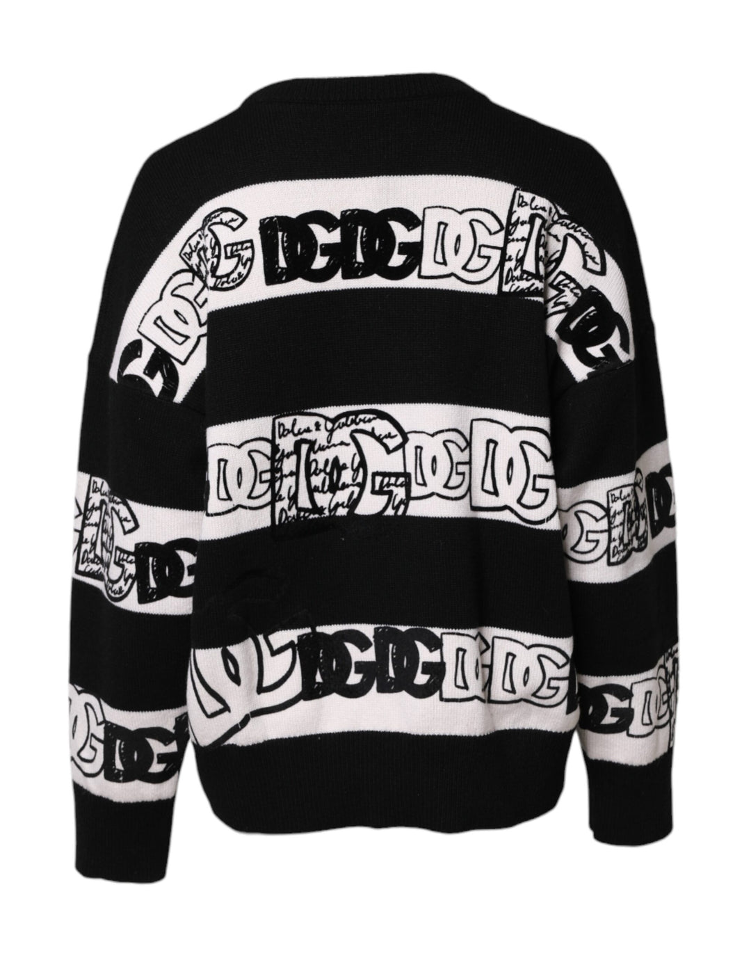Dolce &amp; Gabbana Black White Logo Print Wool Pullover Sweater
