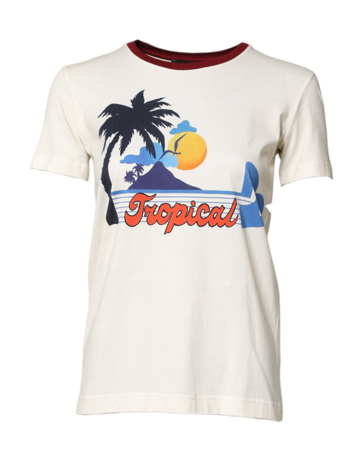 Dolce &amp; Gabbana White Cotton Print Short Sleeves Top T-shirt