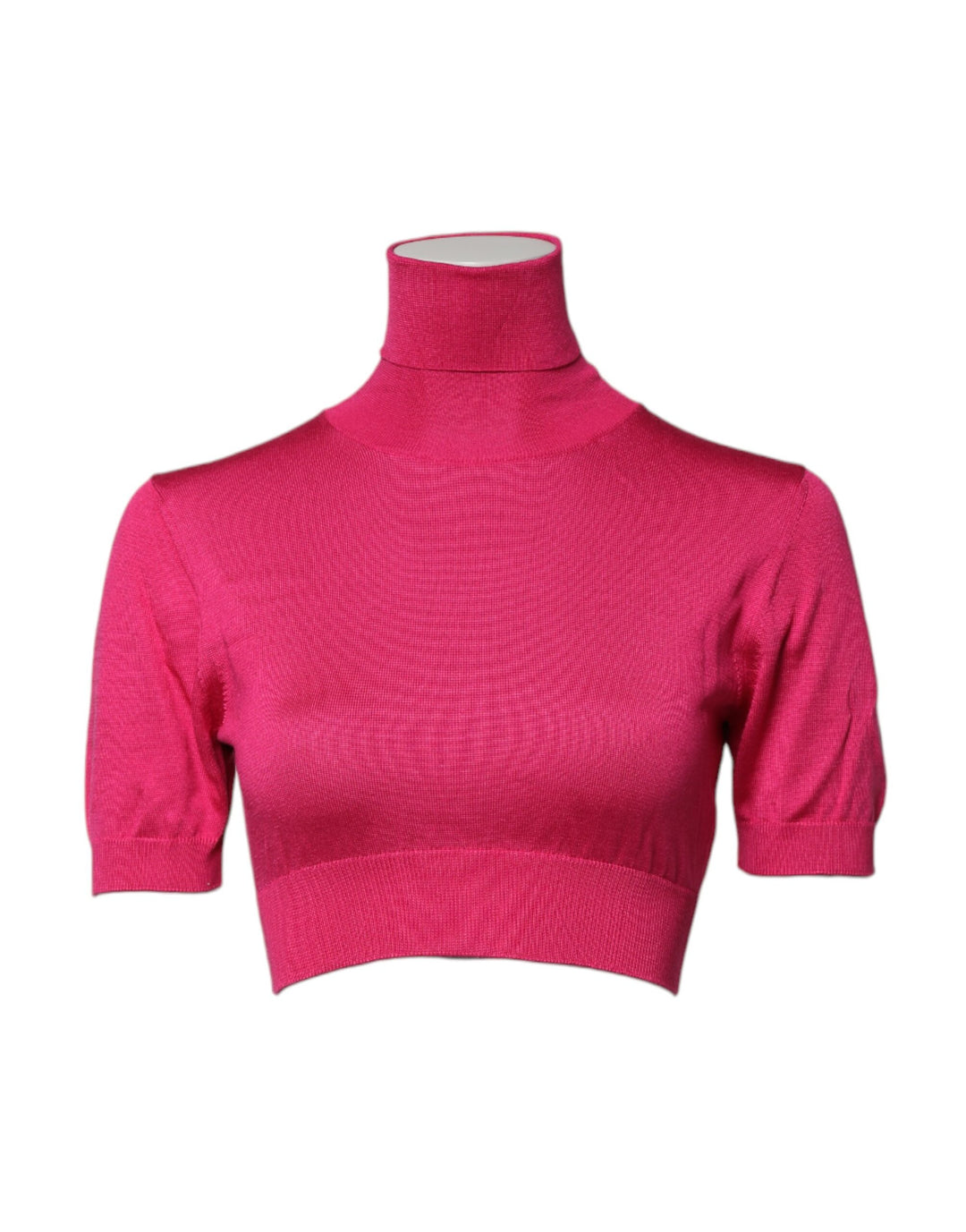 Dolce &amp; Gabbana Pink Silk Knitted Turtleneck Cropped Top