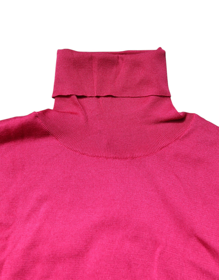 Dolce &amp; Gabbana Pink Silk Knitted Turtleneck Cropped Top