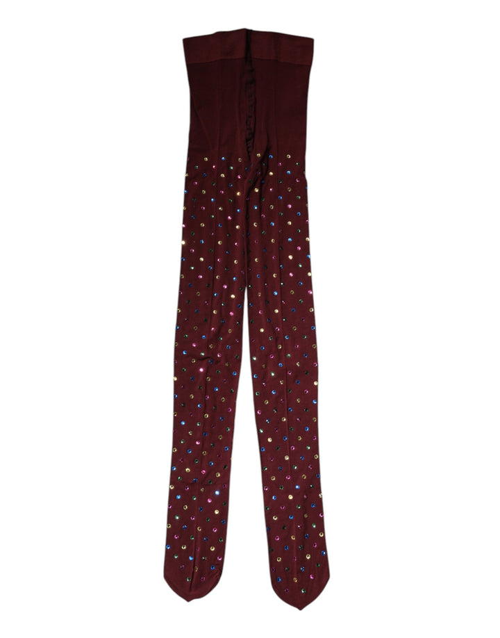 Dolce &amp; Gabbana Maroon Nylon Crystal Embellished Pantyhose Tights