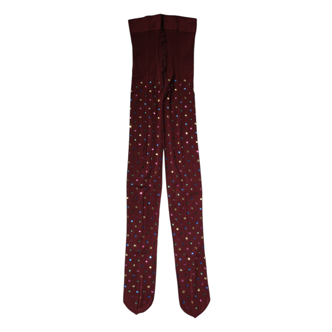 Dolce &amp; Gabbana Maroon Nylon Crystal Embellished Pantyhose Tights