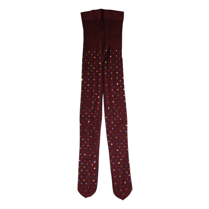 Dolce &amp; Gabbana Maroon Nylon Crystal Embellished Pantyhose Tights