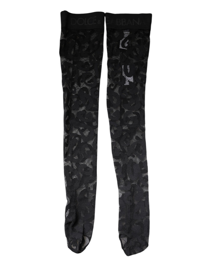Dolce &amp; Gabbana Black Floral Lace Cotton Stretch Stockings Socks