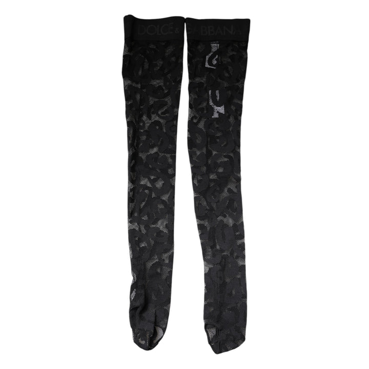 Dolce &amp; Gabbana Black Floral Lace Cotton Stretch Stockings Socks