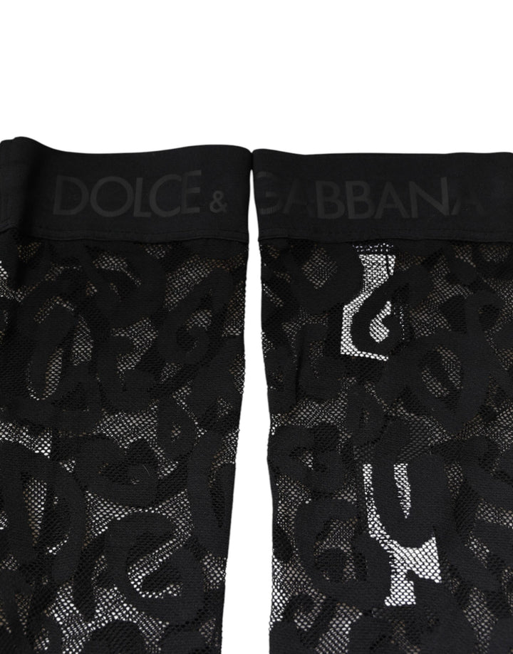 Dolce &amp; Gabbana Black Floral Lace Cotton Stretch Stockings Socks