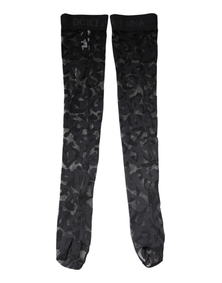 Dolce &amp; Gabbana Black Floral Lace Cotton Stretch Stockings Socks