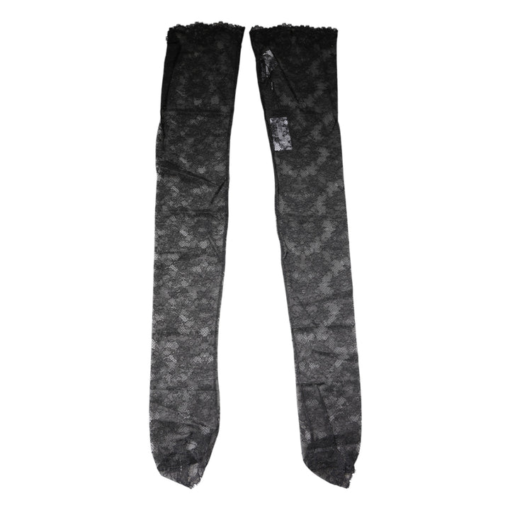 Dolce &amp; Gabbana Black Floral Lace Cotton Stretch Stockings Socks