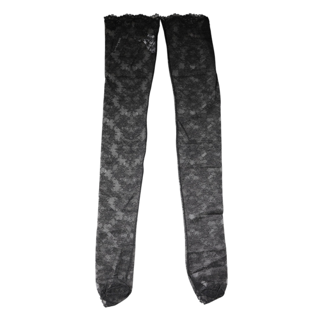 Dolce &amp; Gabbana Black Floral Lace Cotton Stretch Stockings Socks