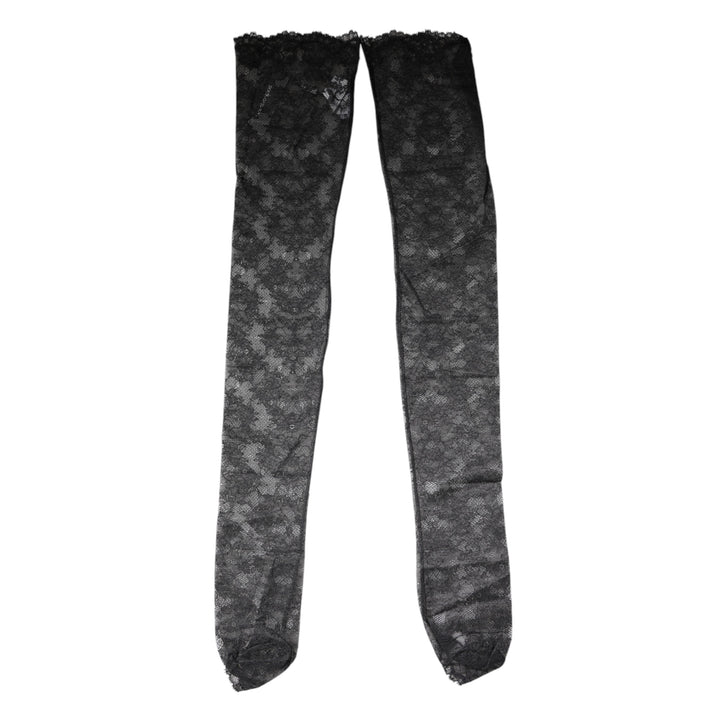 Dolce &amp; Gabbana Black Floral Lace Cotton Stretch Stockings Socks