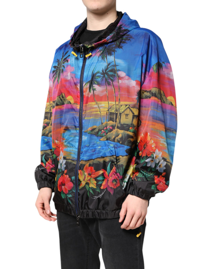 Dolce &amp; Gabbana Multicolor Print Hooded Windbreaker Jacket