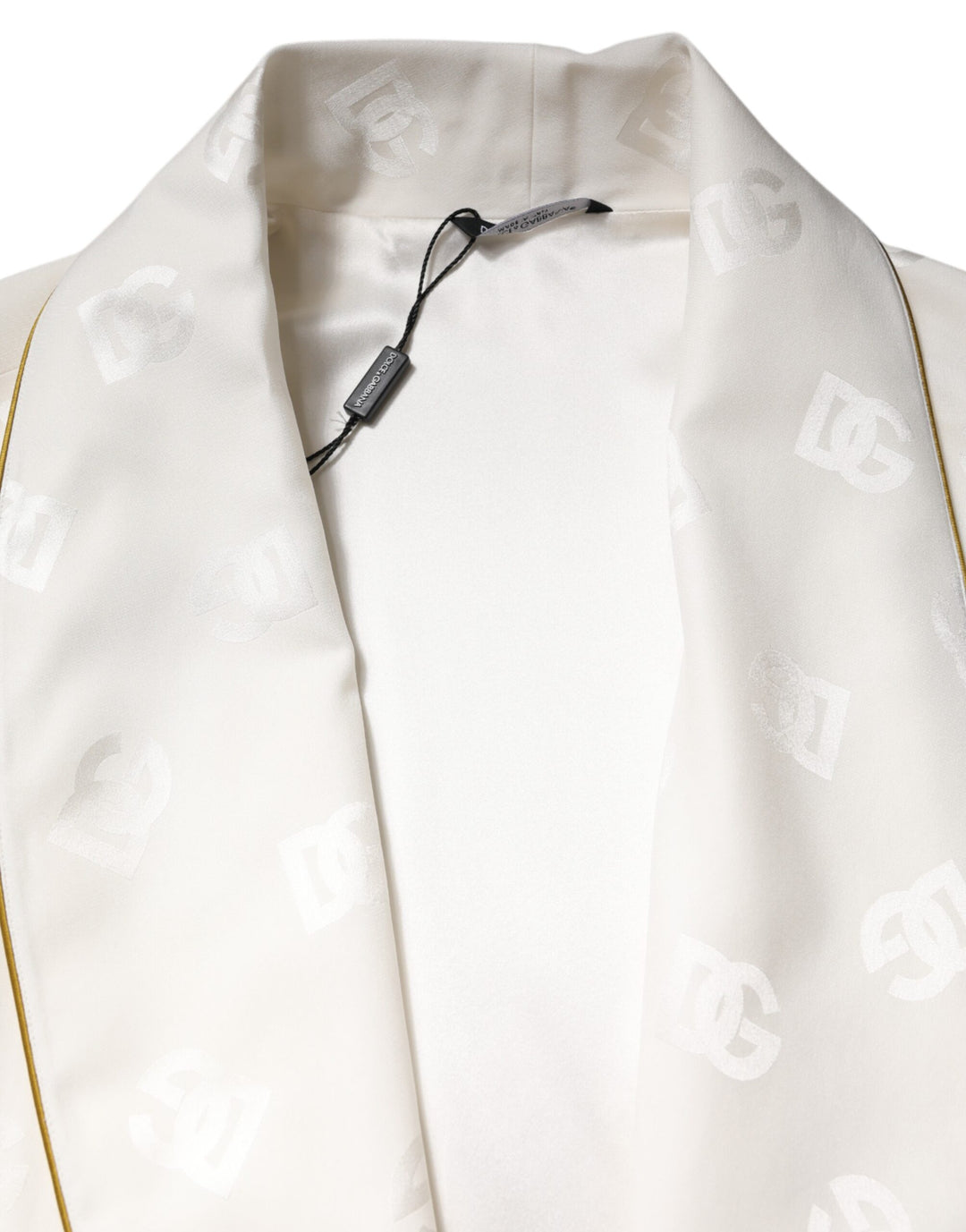 Dolce &amp; Gabbana Ivory Silk Logo Men Wrap Robe Coat Jacket