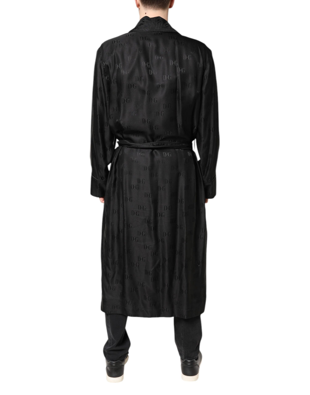 Dolce &amp; Gabbana Black Silk DG Logo Men Wrap Robe Coat Jacket