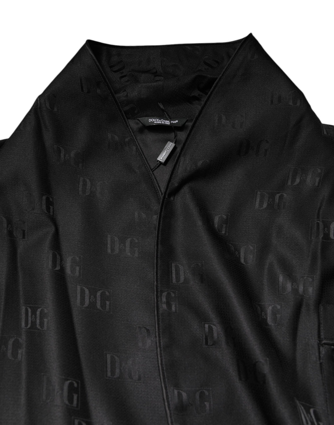 Dolce &amp; Gabbana Black Silk DG Logo Men Wrap Robe Coat Jacket