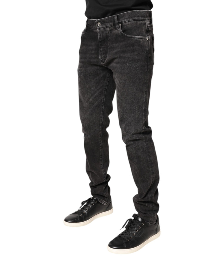 Dolce &amp; Gabbana Gray Washed Cotton Skinny Denim Jeans
