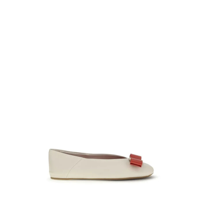 Ferragamo White Calf Leather Bos Taurus Ballet Flats