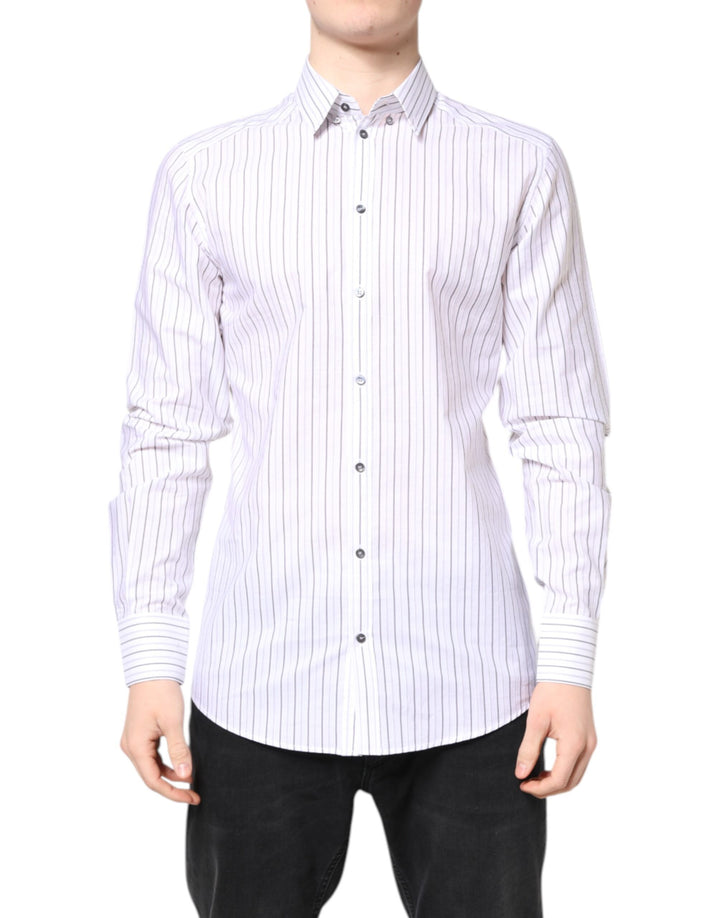 Dolce &amp; Gabbana White Stripes Cotton GOLD Formal Dress Shirt