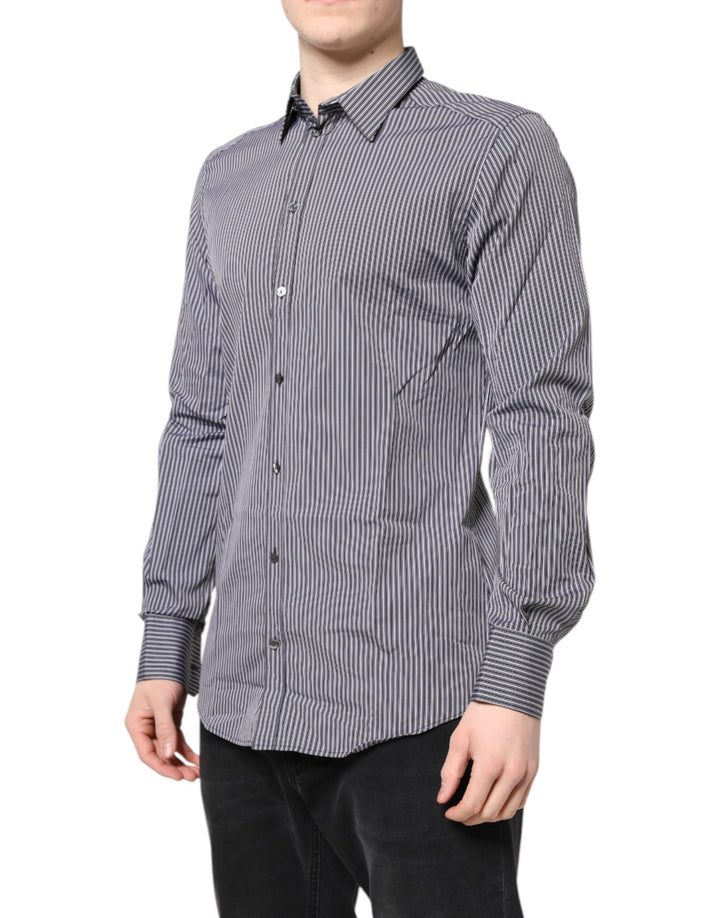 Dolce &amp; Gabbana Black White Striped GOLD Formal Dress Shirt