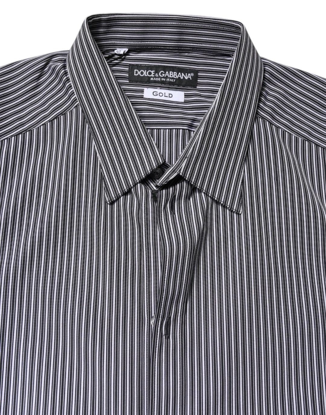 Dolce &amp; Gabbana Black White Striped GOLD Formal Dress Shirt